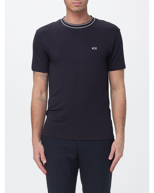ARMANI EXCHANGE Blue Crew Neck Jersey T-Shirt With Logo for men