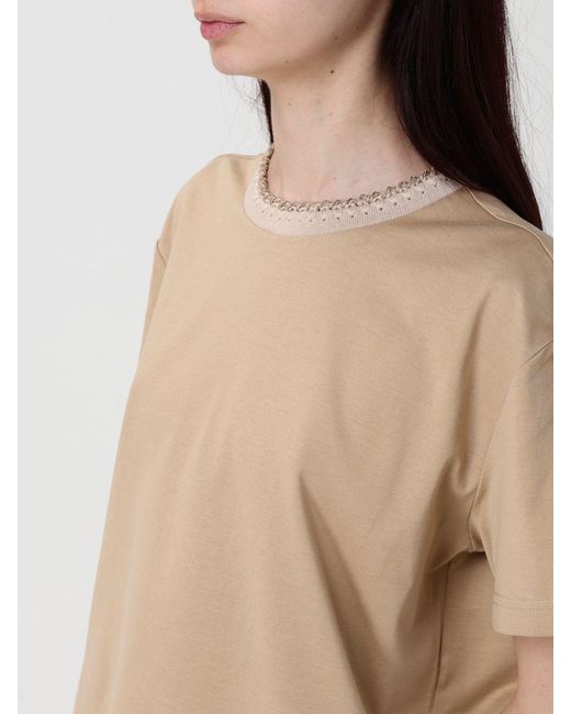 Fabiana Filippi Natural Cotton T-Shirt With Embroidered Trims