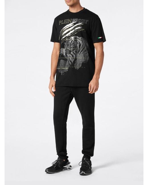 Philipp Plein Black Cotton T-Shirt With Rhinestones for men
