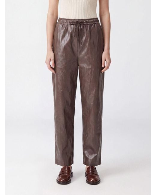 Sportmax Brown High-Waisted Straight-Leg Silk Trousers With Drawstring