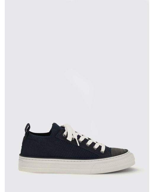 Brunello Cucinelli White Cotton Crochet Knit Sneakers With Monile