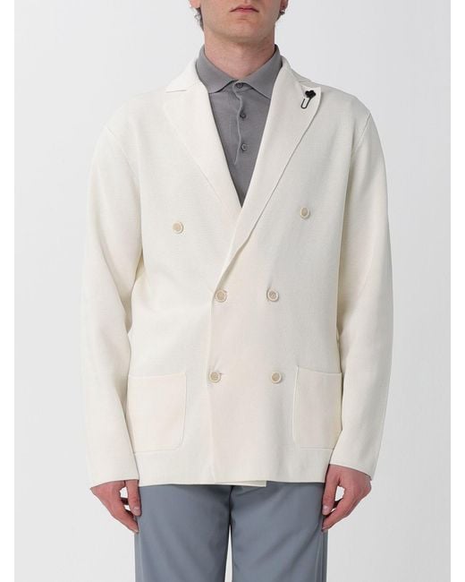 Lardini White Double-Breasted Cotton Knit Jacket for men