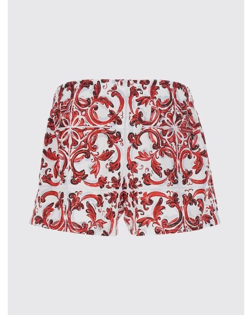 Dolce & Gabbana Red Dolce &Amp Gabbana Majolica Print Boxer Swim Shorts With Logo Waistband for men