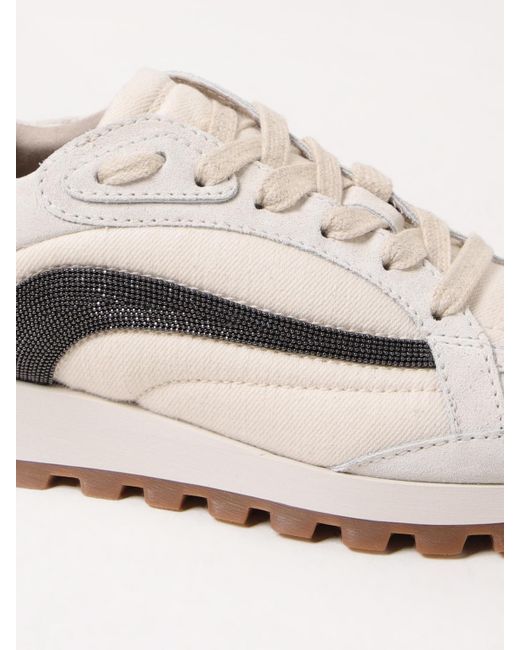 Brunello Cucinelli Natural Sneakers Monili Mit Veloursleder