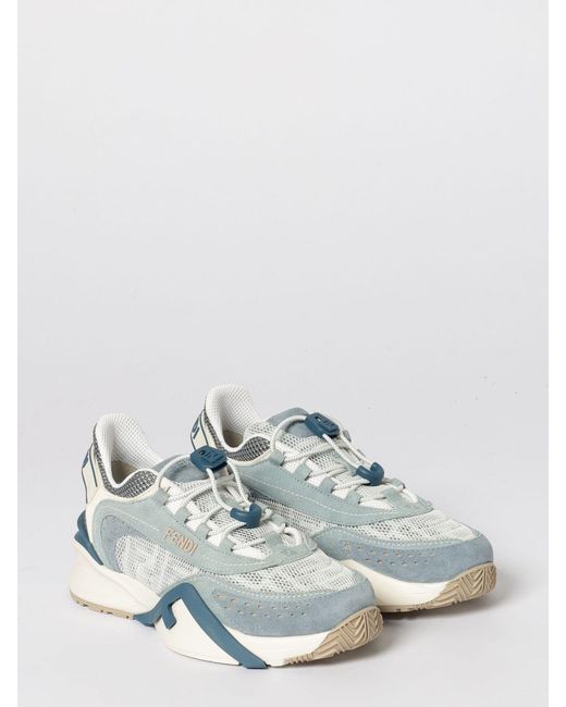Fendi White Flow Suede And Mesh Sneakers
