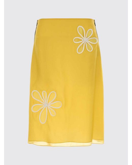 Fendi Yellow Organza Pencil Skirt With Flowers