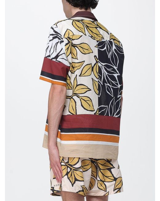 NOM Yellow Floral Cotton Bowling Shirt With Short Sleeves And Rever Collar for men
