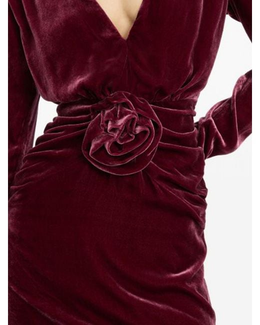 ROTATE BIRGER CHRISTENSEN Red Velvet Sheath Mini Dress With Padded Shoulders And Flower
