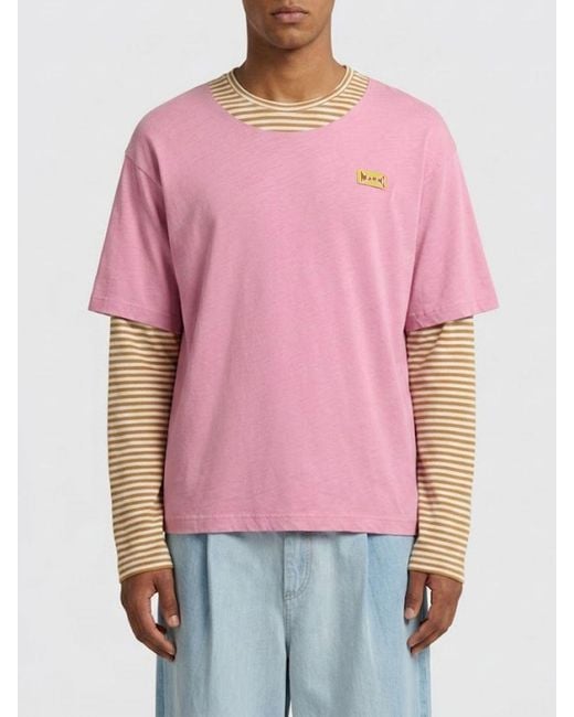 Marni Red Striped Cotton Blend T-Shirt for men