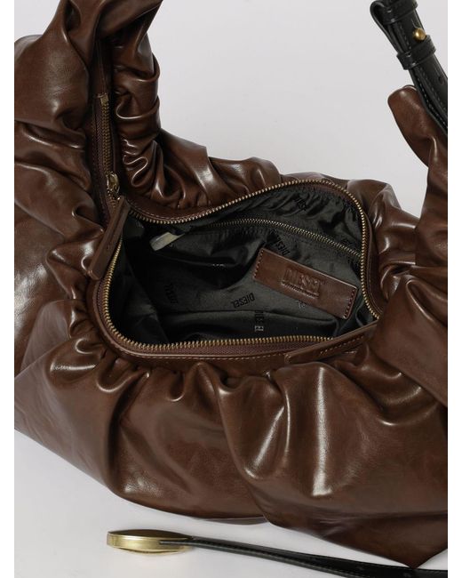 DIESEL Brown Grab-D Ruched Polyurethane Bag