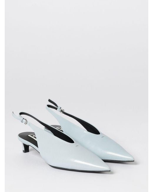 Jil Sander White Brushed Leather Slingback Pumps