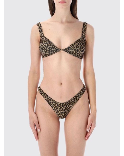 MATINEÉ Natural Animal Print Triangle Bikini Top With V-Neck
