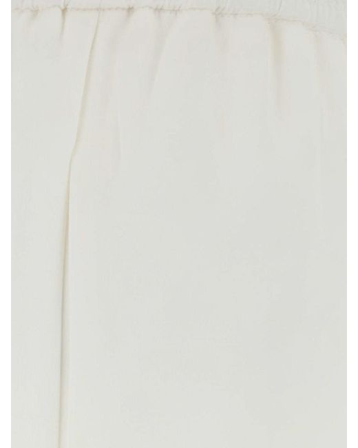 Max Mara White Volontà High-Waisted Silk Palazzo Trousers With Elastic Waist