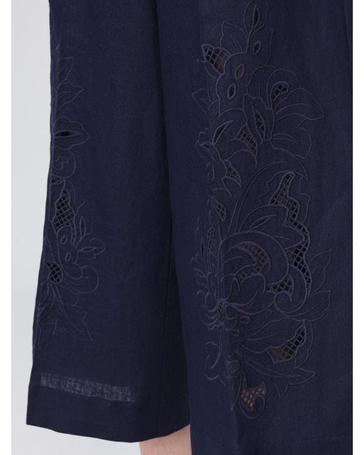 Twinset Blue Linen Cropped Trousers