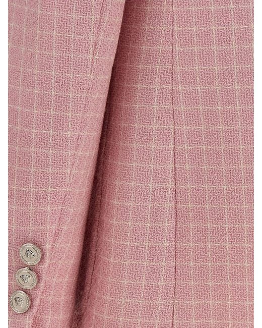 Versace Pink Checked Single-Breasted Virgin Wool Blazer