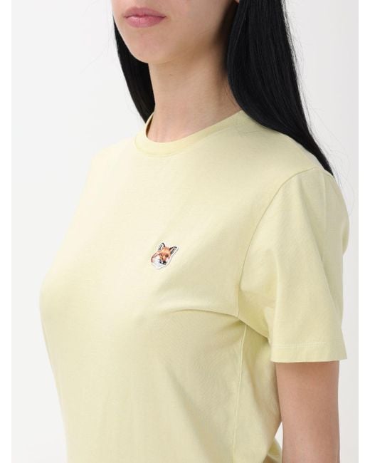 T-shirt in cotone con logo di Maison Kitsuné in Yellow