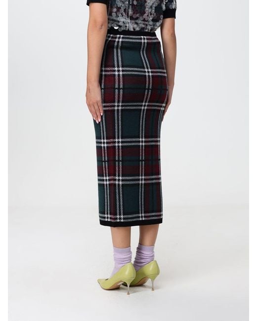N°21 Blue Check Virgin Wool Knit Pencil Skirt With High Elasticated Waist