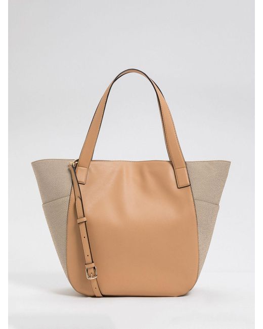 Twinset Natural Canvas And Faux Leather Bag