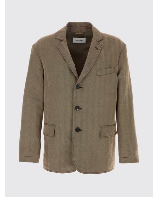 Ferragamo Green Single-Breasted Linen Blend Blazer for men