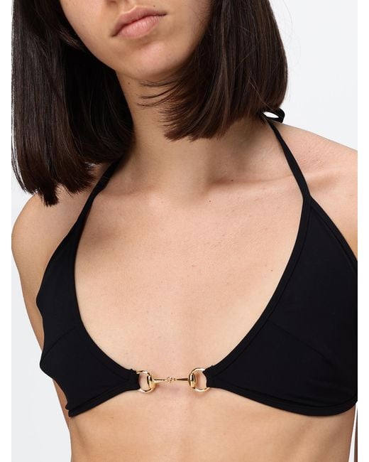 Gucci Natural Triangle Nylon Bikini With Horsebit Detail
