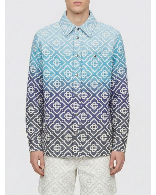 Casablanca Blue Cotton Blend Shirt Jacket With Logo for men