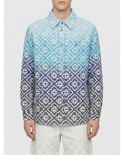 Casablanca Blue Cotton Blend Shirt Jacket With Logo for men