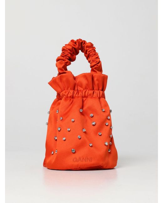 Ganni Red Bucket Bag With Rhinestones