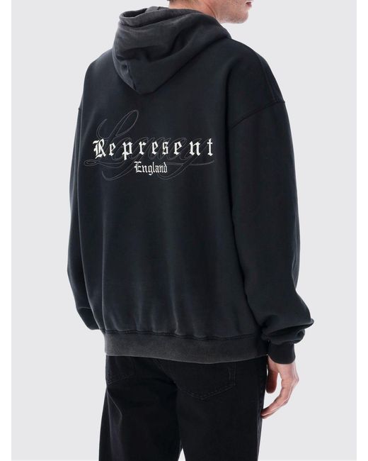 Represent Blue Cotton Hooded Sweatshirt With Logo for men