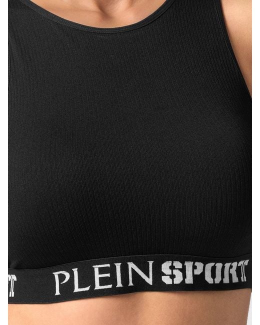 Philipp Plein Black Technical Stretch Fabric Crop Top