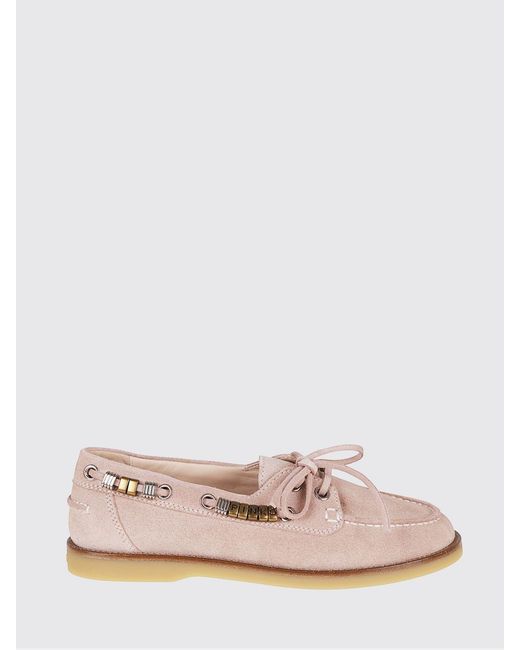 Pinko Pink Grace Suede Boat Loafers With Metallic Inserts