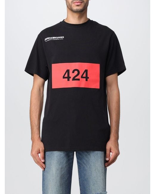 T-shirt in cotone con stampa logo di 424 in Red da Uomo