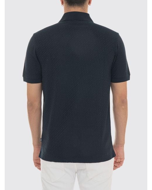 Boss Blue Jacquard Cotton Knit Polo Shirt With Ribbed Collar for men