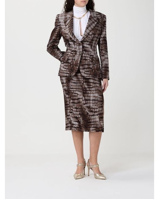 Elisabetta Franchi Brown Viscose Skirt With Crocodile Print