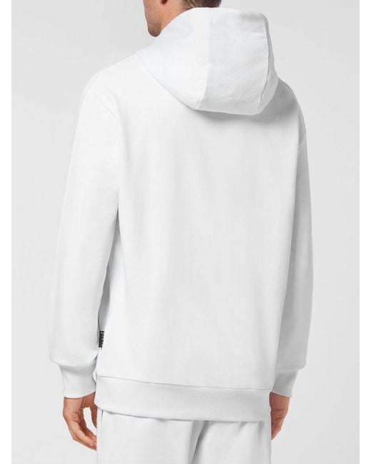Philipp Plein White Cotton Hoodie With Skull Print for men