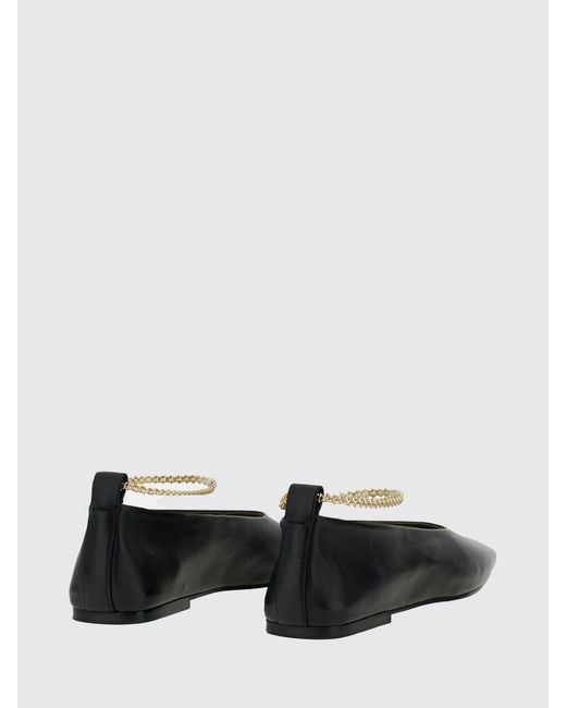 MARIA LUCA Black Augusta Lambskin Ballet Flats With Square Toe And Metal Mesh