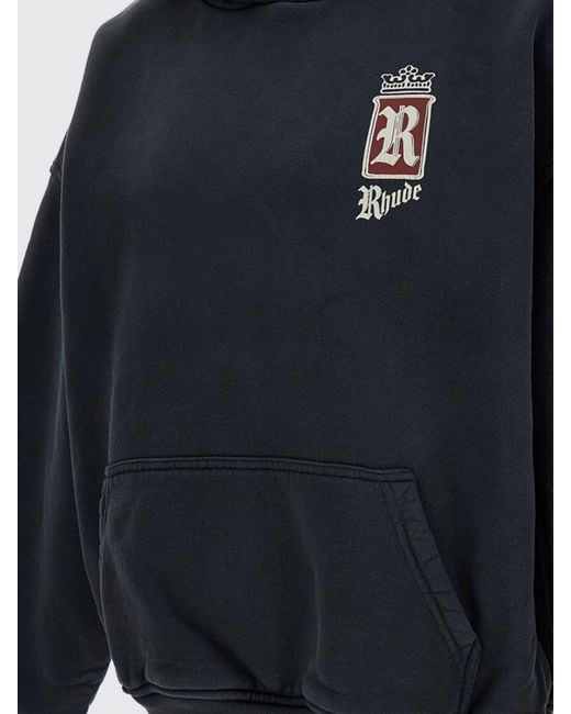 Rhude Blue Cotton Hoodie With Kangaroo Pocket And Contrasting Logo for men