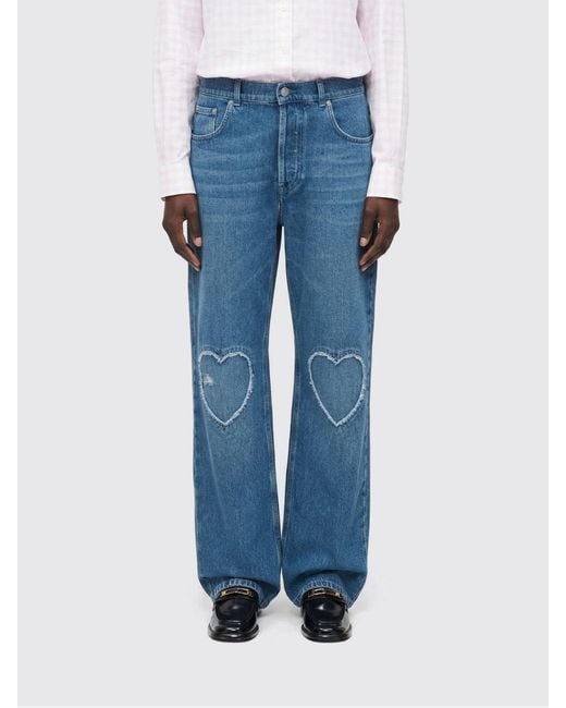 Moschino Blue Wide-Leg Denim Jeans With Applied Hearts