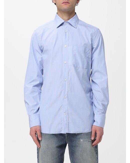 Maison Margiela Blue Striped Cotton Shirt for men