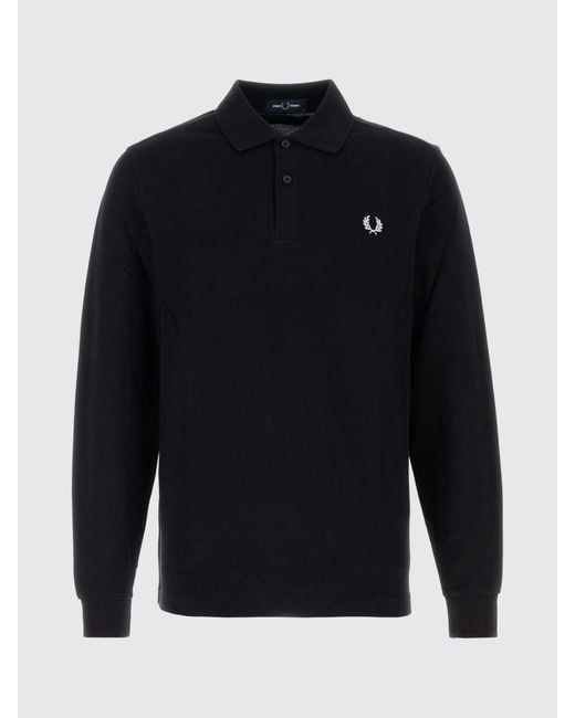 Fred Perry Blue Long-Sleeved Piqué Cotton Polo Shirt With Embroidered Logo for men
