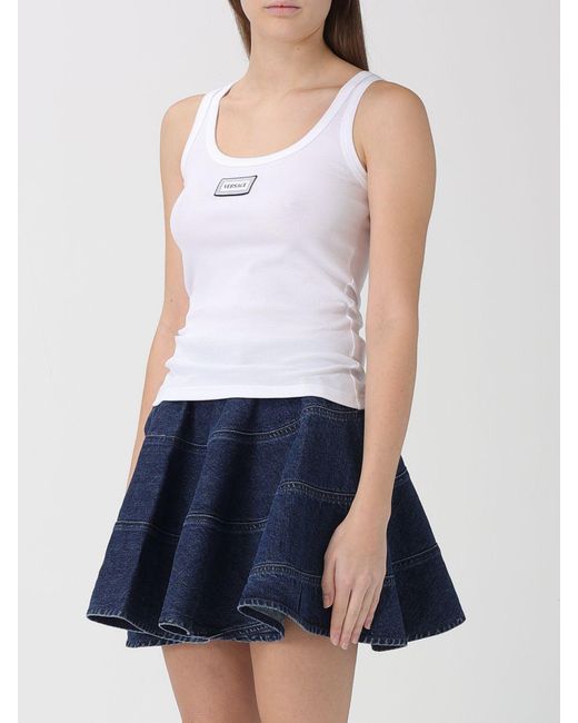 Versace Blue Basic Stretch Cotton Tank Top