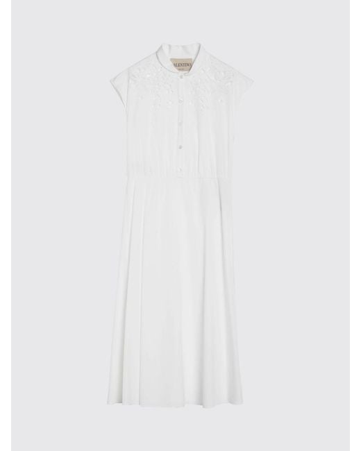 Valentino White Cotton Chemisier Dress With Lace Inserts