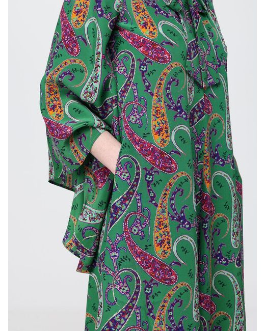 Etro Green Silk Kaftan Dress With Paisley Print