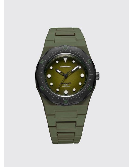 D1 Milano Green Lagoon Diver 10 Atm Waterproof Polycarbonate Watch With Chrome Bezel for men