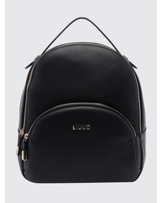 Liu Jo Black Polyester Backpack With Metallic Logo And Adjustable Shoulder Straps