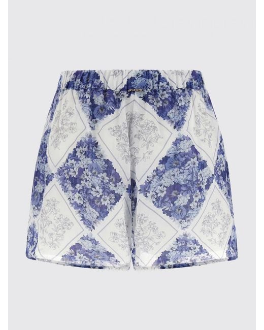Twinset Blue Floral Raffia And Cotton Shorts
