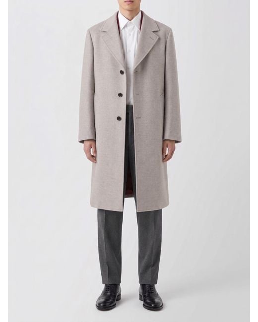 Brunello Cucinelli Gray Single-Breasted Wool Coat With Classic Lapels for men