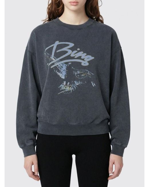 Anine Bing Gray Cotton Crew Neck Sweatshirt With Logo Print