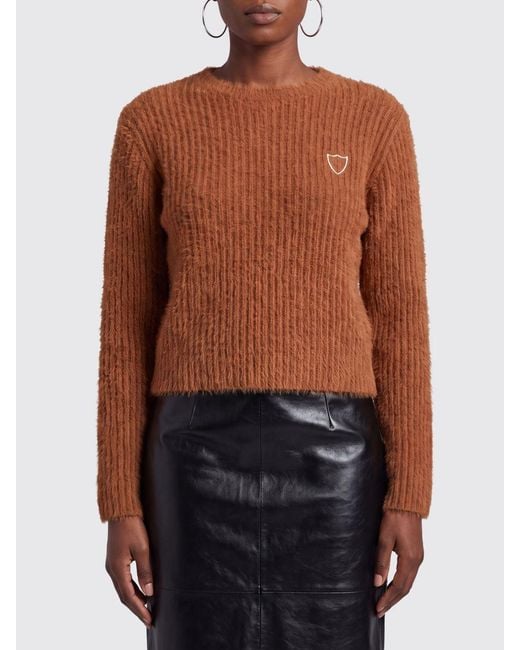 HTC Brown Wool Crew-Neck Jumper With Crest And Ribbed Trims