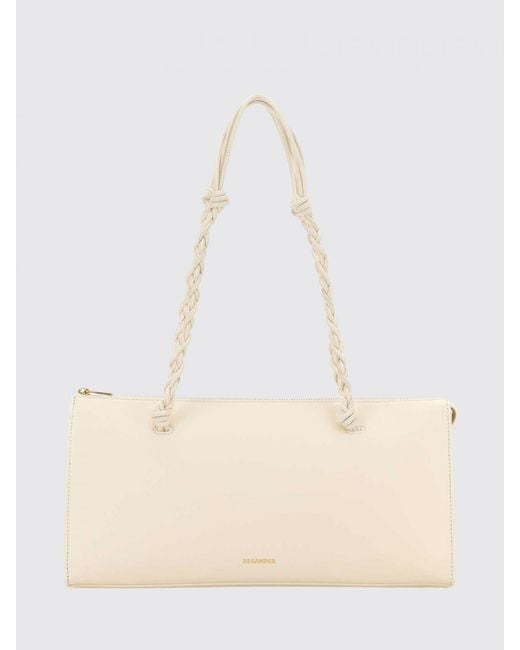 Jil Sander Natural Large Tangle Calfskin Leather Shoulder Bag With Braided Handle