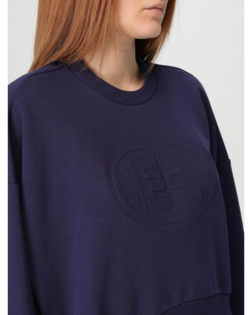 Felpa A Girocollo Con Logo di Elisabetta Franchi in Blue